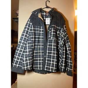 FLYGO‎ Mens 3XL Black Plaid Sherpa Lined Corduroy Trimmed Shirt Jacket